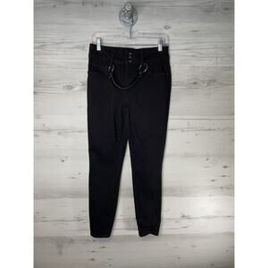 HT Denim Jeans Womens 9 Black Hi-Rise Super Skinny O-Ring Strap Triple‎ Button